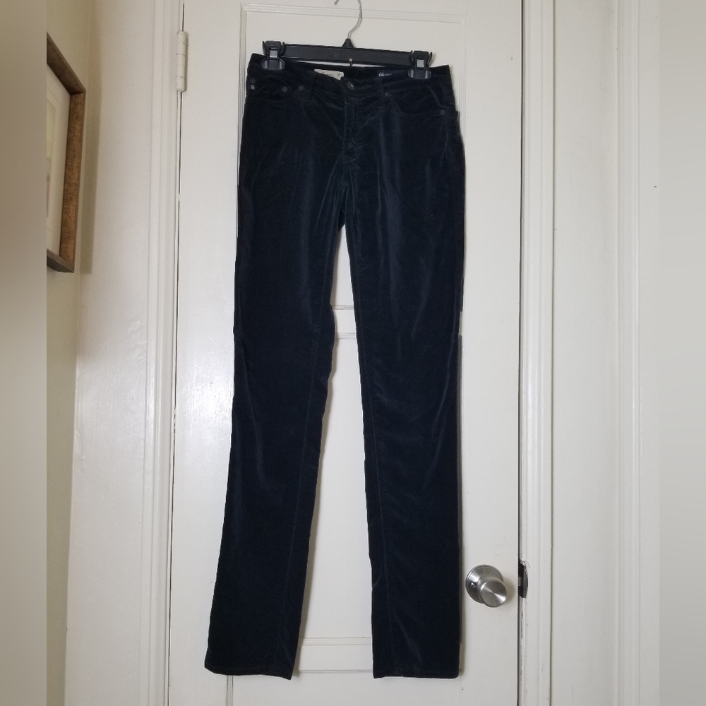 AG ADRIANO GOLDSCHMIED black crushed velvet velour the premium skinny straight